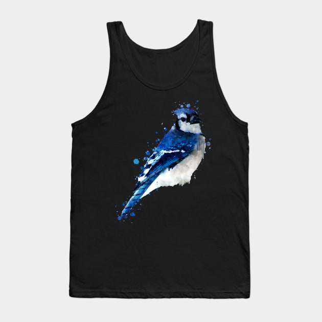 Dramabite Watercolor blue jay bird artistic animal painting Tank Top by dramabite